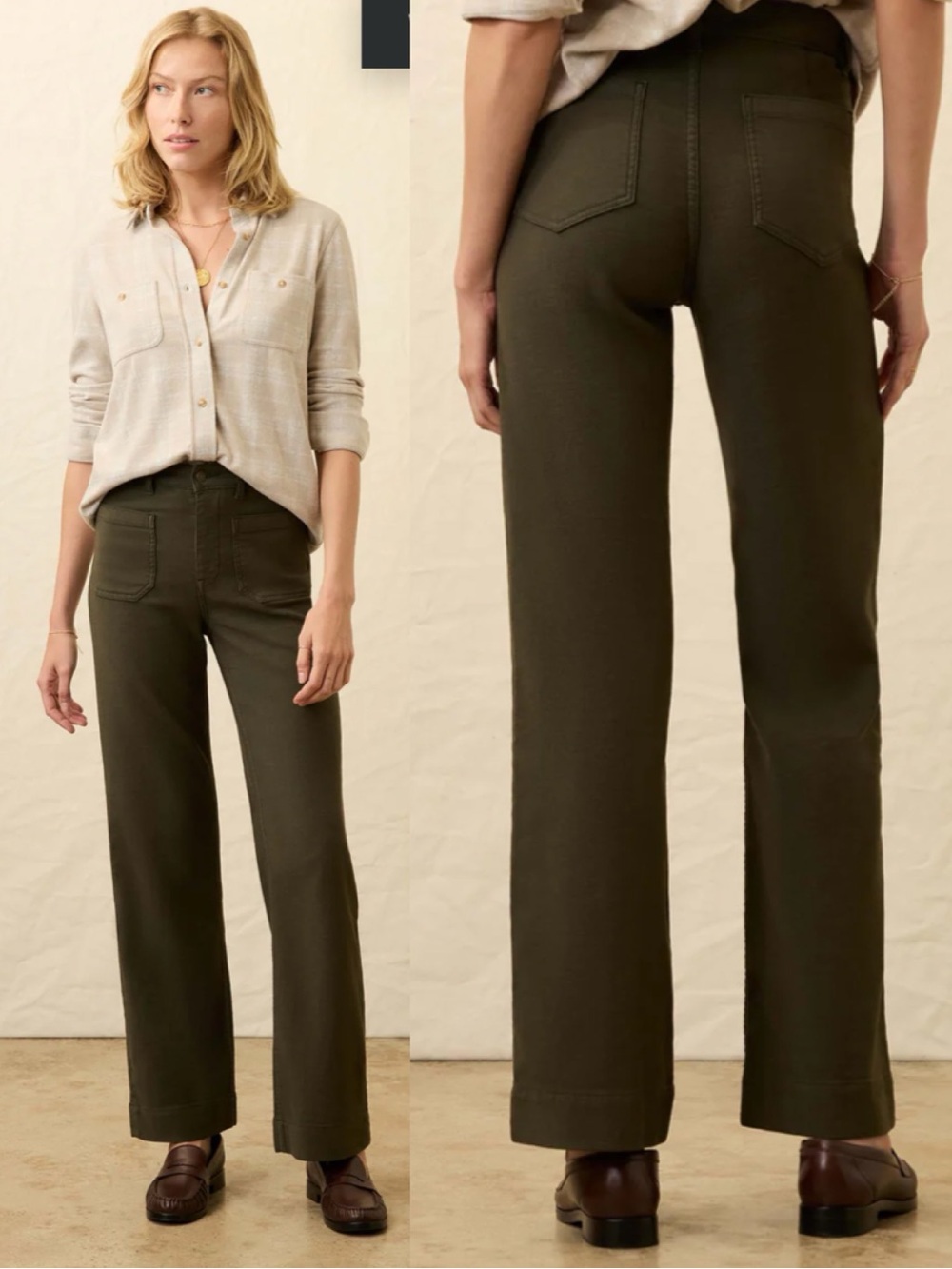FAHERTY Stretch Terry Patch Pocket Pants Forest Olive size 26
